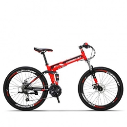 W&TT Folding Bike W&TT 26 Inch Folding Mountain Bike 21 / 27 Speeds Dual Disc Brakes Shock Absorber Bicycle High Carbon Soft Tail Adults Bicycle, Red, 27speed