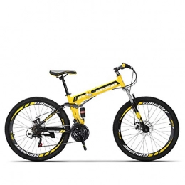 W&TT Folding Bike W&TT 26 Inch Folding Mountain Bike 21 / 27 Speeds Dual Disc Brakes Shock Absorber Bicycle High Carbon Soft Tail Adults Bicycle, Yellow, 21speed
