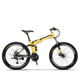 W&TT Folding Bike W&TT 26 Inch Folding Mountain Bike 21 / 27 Speeds Dual Disc Brakes Shock Absorber Bicycle High Carbon Soft Tail Adults Bicycle, Yellow, 27speed