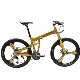 W&TT Folding Bike W&TT Adults 26 Inch Folding Mountain Bike 21 / 27 Speeds Off-road Bike 17" Aluminum Alloy Frame Bicycles with Suspension Shock Absorber and Disc Brake, Yellow, 27S