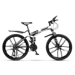 W&TT Folding Bike W&TT Adults Folding Mountain Bike 24 / 26 Inch High Carbon Soft Tail Bicycle 21 / 24 / 27 / 30 Speeds Dual Disc Brakes Off-road Shock Absorber Bicycle, Black, 24Inch24S