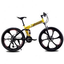 W&TT Folding Bike W&TT Adults Mountain Bike 21 / 24 / 27 Speeds Off-road Double Shock Absorption Bicycle 24 / 26 Inch High Carbon Soft Tail Folding Bicycle with Dual Disc Brakes, Yellow, B24Inch27S