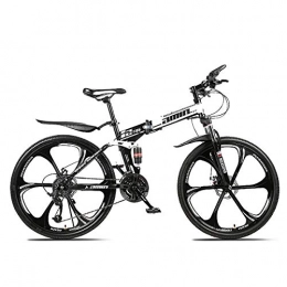 W&TT Folding Bike W&TT Folding Mountain Bike 24 / 26 Inch Adults Off-road Shock Absorber Bicycle 21 / 24 / 27 / 30 Speeds Dual Disc Brakes Bike with High Carbon Soft Tail Frame, Black, 24Inch30S