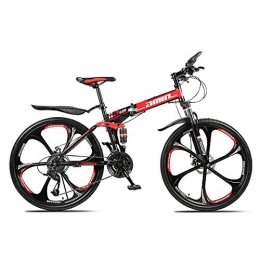 W&TT Folding Bike W&TT Folding Mountain Bike 24 / 26 Inch Adults Off-road Shock Absorber Bicycle 21 / 24 / 27 / 30 Speeds Dual Disc Brakes Bike with High Carbon Soft Tail Frame, Red, 24Inch27S