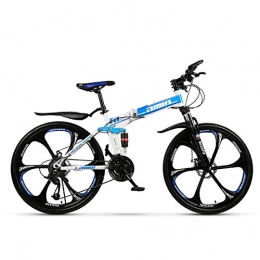 W&TT Folding Bike W&TT Folding Mountain Bike 24 / 26 Inch Adults Off-road Shock Absorber Bicycle 21 / 24 / 27 / 30 Speeds Dual Disc Brakes Bike with High Carbon Soft Tail Frame, White, 24Inch30S
