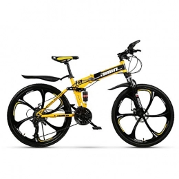 W&TT Folding Bike W&TT Folding Mountain Bike 24 / 26 Inch Adults Off-road Shock Absorber Bicycle 21 / 24 / 27 / 30 Speeds Dual Disc Brakes Bike with High Carbon Soft Tail Frame, Yellow, 24Inch24S
