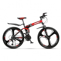 W&TT Folding Bike W&TT Folding Mountain Bike Adults High Carbon Soft Tail Off-road Bicycle 21 / 24 / 27 / 30 Speeds Dual Disc Brakes Bike 24 / 26 Inch, Red, 26Inch30S