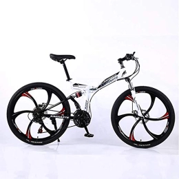 WEHOLY Folding Bike WEHOLY Bicycle 24 Inch Carbon Steel Mountain Bike, Double Disc Brake Shock Absorption Shifting Soft Tail Folding 21 Speed Bicycle with Disc Brakes and Suspension Fork