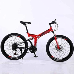 WEHOLY Folding Bike WEHOLY Bicycle Mountain Bike, 21 Speed Dual Suspension Folding Bike, with 26 Inch Spoke Wheel and Double Disc Brake, for Men and Woman, Red, 27speed