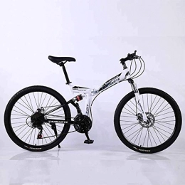 WEHOLY Folding Bike WEHOLY Bicycle Mountain Bike 24 Speed Steel High-Carbon Steel 24 Inches Spoke Wheel Dual Suspension Folding Bike for Commuter City, White, 24speed