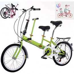 WXX Folding Bike WXX Portable Tandem Folding Bicycle High Carbon Steel Frame 20Inch with Positioning Transmission Anti-Skid Tire Parent-Child Bike Suitable for Family Interactive Riding, Green