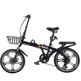 WZHSDKL Folding Bike WZHSDKL Black Folding Bike Mountain Bike, Dustproof Wear-resistant Tires Bicycl Low Friction, Effortless Riding, Breathable And Smooth Soft Cushion(Size:16 inches)