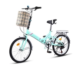 XBSXP  XBSXP 20in 7-speed City Folding Bike, Compact Mini Womens Bike, City Commuter Folding Bicycle, Double Brake, Bicycle Seats for Comfort，With Back Frame and Bell, Basket (Color : Mint Green)