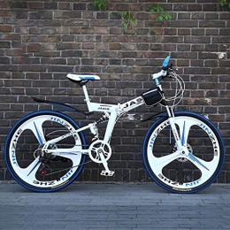 XXCZB Bike XXCZB Mountain Bike Folding Bikes 26 Inch Double Disc Brake Full Suspension Anti-Slip Off-Road Variable Speed Racing Bikes for Men And Women-White three knife_24Speed