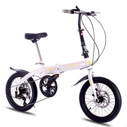 YOUSR Folding Bike YOUSR Lightweight Carbon Steel Folding City Bicycle - 16 Inch Variable Speed Double Speed Disc Brake Mute Mini Bicycle White