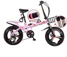 YOUSR Folding Bike YOUSR Travel Bike, Folding Mountain Bike, 16 Inch Unisex Alloy Citybike, Adjustable Handle and 6-speed Disc Brake Pink
