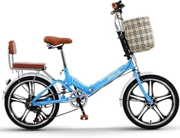 ZLYJ Folding Bike ZLYJ 20 Inch Folding Bike for Adults, Light Aluminum Folding Bike City Bike, Quick Folding System, Ultra-Light Portable Student Bike Blue