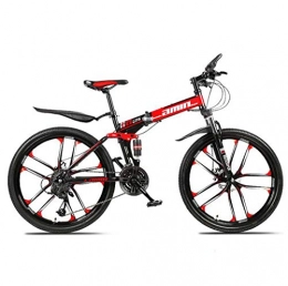 ZTYD Bike ZTYD Mountain Bike Folding Bikes, 26In 21-Speed Double Disc Brake Full Suspension Anti-Slip, Lightweight Aluminum Frame, Suspension Fork, Red, D