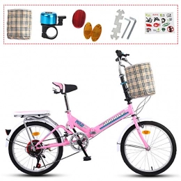 ZWFPJQD Folding Bike ZWFPJQD glj 20 Inch Bicycle Women's Lightweight Adult City Student Commuter Car 20 Inch Single Speed Folding Carrier Bicycle Bike / Pink