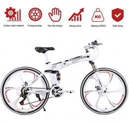 ZWFPJQD Bike ZWFPJQD Mountain Bike Folding Bikes, 21 Speed Double Disc Brake Full Suspension Anti-Slip, Off-Road Variable Speed Racing Bikes for Men And Women, 6 Cutter Wheel / White