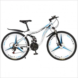 DGAGD Mountain Bike DGAGD 26 inch double damping one-wheel cross-country soft tail mountain bike bicycle three knife wheel-White blue_27 speed