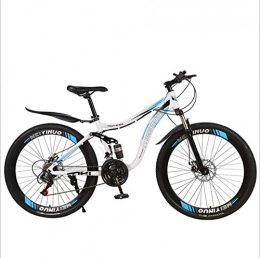 DGAGD Mountain Bike DGAGD 26 inch double shock-absorbing integrated wheel cross-country soft tail mountain bike bicycle 40 cutter wheel-White blue_27 speed