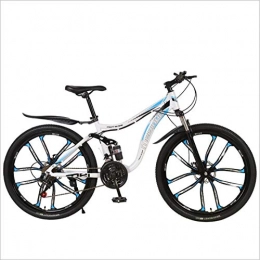 DGAGD Mountain Bike DGAGD 26 inch double shock-absorbing integrated wheel cross-country soft tail mountain bike bicycle ten cutter wheel-White blue_27 speed