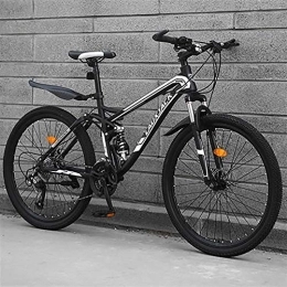 DULPLAY Bike DULPLAY High Carbon Steel Men Women Off-road Mountain Bikes, Mountain Bike Bicycle, Dual Disc Brake Full Suspension Mountain Bicycle Black 24", 27-speed