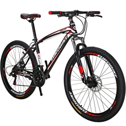 EUROBIKE Bike Eurobike OBK 27.5 wheels Mountain bike Daul Disc Brakes 21 Speed Mens Bicycle Front Suspension MTB (Red Aluminium Rims)