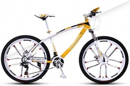 HCMNME Bike HCMNME Mountain Bikes, 26 inch mountain bike adult variable speed damping bicycle double disc brake ten-wheel bicycle Alloy frame with Disc Brakes (Color : White yellow, Size : 24 speed)