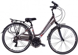 Ammaco Road Bike Ammaco Traveller 700c Womens Hybrid Bike Front Suspension Alloy Low Step 16" Frame Grey 21 Speeed