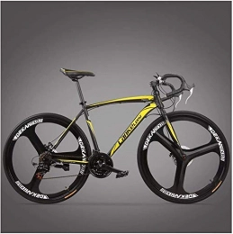 AYHa Road Bike AYHa Road Bike, Adult High-Carbon Steel Frame Ultra-Light Bicycle, Carbon Fiber Fork Endurance Road Bicycle, City Utility Bike, 3 Spoke Yellow, 27 Speed