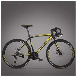 GONGFF Bike GONGFF Road Bike, Adult High-carbon Steel Frame Ultra-Light Bicycle, Carbon Fiber Fork Endurance Road Bicycle, City Utility Bike, Yellow, 27 Speed