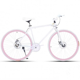LRHD Bike LRHD Road Bike For Men And Women, Simple Bicycle, Adult Women's Bicycle, Student Men's Double Disc Brake Sports Car, 26 / 24 Inch Two, Pneumatic Racing(White Pink) (Size : L)