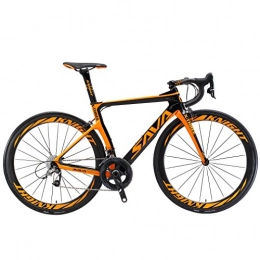 SAVA Bike SAVA Phantom5.0 700C Carbon Fiber Road Bike Cycling Bicycle with SRAM FORCE 22 Speed Group Set HUTCHINSON 25C Tire and Fizik Saddle (50cm, Black Orange)