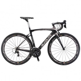 SAVA Road Bike SAVA Road Bikes, HERD9.0 700C Carbon Fiber Road Bike Racing Bike Cycling Bicycle with CAMPAGNOLO CENTAUR 22 Speed Groupset and Fizik Saddle (50cm, Black Grey)