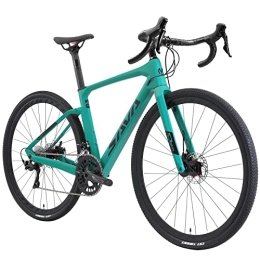 SAVADECK Road Bike SAVADECK R11 Carbon Gravel Road Bike, 700CX40C carbon trail gravel racing bikes with Shimano Sora R3000 18 courses, hydraulic disc brake Mens ladies bike (Black green, 54cm)