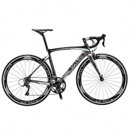 SAVADECK Road Bike SAVADECK Warwind3.0 Carbon Road Bike 700C Carbon Fiber Frame Road Bicycle with Shimano SORA R3000 18 Speed Derailleur System and Double V-Brake (Grey, 52cm)