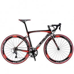 SAVADECK Bike SAVADECK Warwind3.0 Carbon Road Bike 700C Carbon Fiber Frame Road Bicycle with Shimano SORA R3000 18 Speed Derailleur System and Double V-Brake (Red, 48cm)