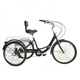 SHZICMY Fahrräder 24 Zoll 7-Gänge 3 Räder Fahrrad, Dreirad für Erwachsene mit Einkaufskorb und Rückenlehne, Seniorenrad, Einkaufen Fahrrad, Lastenfahrrad