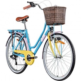 Galano  26 Zoll Cityrad Galano Belgravia 6 Gang Damenfahrrad Mädchenrad Citybike mit Korb (hellblau / gelb, 46 cm)