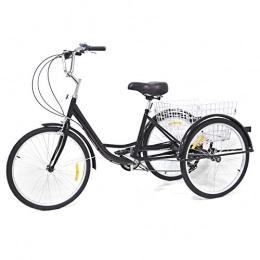 Berkalash City Berkalash Erwachsenendreirad, 24 Zoll 8 Gang Dreirad Für Erwachsene für Erwachsene Adult Tricycle Comfort Fahrrad Outdoor Sports City mit Korb (schwarz)