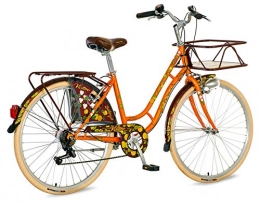 breluxx City breluxx® 26 Zoll Damenfahrrad Venera Fashion Apricot Citybike Korb + Licht Retro Damenrad, 6 Gang Shimano, weiße Reifen
