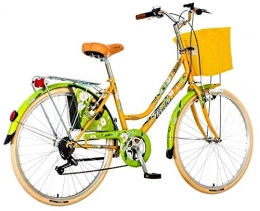 breluxx Fahrräder breluxx® 26 Zoll Damenfahrrad Venera Fashion Secret Bamboo Citybike Korb + Licht Retro Damenrad, 6 Gang Shimano, weiße Reifen