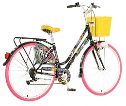 breluxx City breluxx 28 Zoll Damenfahrrad Venera Fashion Paradise Citybike Korb + Licht Retro Damenrad, 6 Gang Shimano, pink Reifen