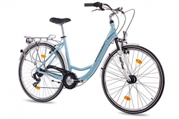 CHRISSON City CHRISSON 28 Zoll Damen City Bike - Relaxia 1.0 blau - Damenfahrrad mit 6 Gang Shimano Tourney Kettenschaltung und Nabendynamo, Cityfahrrad mit Zoom Federgabel