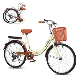 XQIDa durable City damen fahrrad 24 Zoll Stadtrad, Damen Männlich Cityräder Retro Vintage ​Citybike 6 Gang-Getriebe Schnellfaltsystem falten Fahrrad+Rücklicht+Korb+Glocke(Versand aus deutschem Lager)Farbe:beige