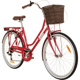 Galano  Galano 26 Zoll Cityrad Belgravia 6 Gang Damenfahrrad Mädchenrad Citybike mit Korb, Farbe:rot, Rahmengrösse:18 Zoll