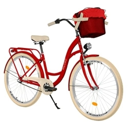 Generic City Komfort Fahrrad Citybike Retro Vintage Damenfahrrad Hollandrad, 28 Zoll, Rot, 3-Gang Shimano