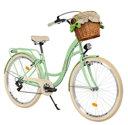 Generic City Milord Komfort Fahrrad mit Weidenkorb, Hollandrad, Damenfahrrad, Citybike, Vintage, 28 Zoll, Mintze-Creme, 7-Gang Shimano, Grün Creme, 28 inches